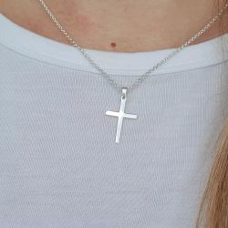 SS21-C1567 - 925 Sterling Silver Cross Necklace 14X22MM On A 45CM Chain