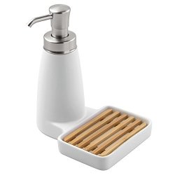 Interdesign Benton Soap Dispenser Pump With Sponge Tray - Kitchen Sink Organizer White natural brushed