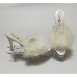 Perin Lingerie Matching High Heeled Feathered Slippers Cream Sizes 3-9 - 8
