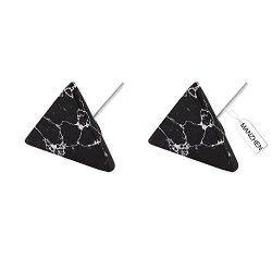 Manzhen Punk Simple Geometric Marble Stone Earrings Black White Howlite Stud Earrings Triangle Stud Black