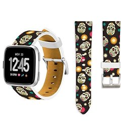 For Fitbit Versa Bands Skulls Ecute Replacement Band Fitbit Versa Leather Bands Strap For Fitbit Versa Smartwatch -colorful And Funny Skull Pattern