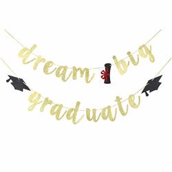 INNORU Dream Big Graduate Banner Black and Gold Glitter Congrats Grad Sign 2019 Graduate Party Decorations Supplies 