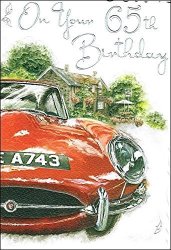 Jonny Javelin Age 65 Male Birthday Card - Classic Red Car Outside Pub 9" X 6.25