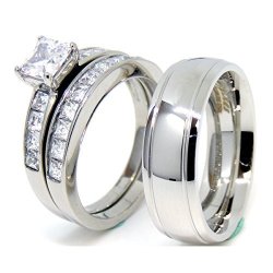 ANAZOZ 2PCS Plain Band Tungsten Wedding Ring Sets His Hers