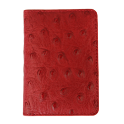 Slim Card Wallet - Premium Ostrich Leather - Magnetic Closure - Red