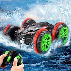 Rabing Rc Car 2.4 Ghz 4WD Stunt Car 6CH Remote Control Amphibious Off Road Electric Race Double Sided Car Tank Vehicle 360 Spins & Flips Land & Water