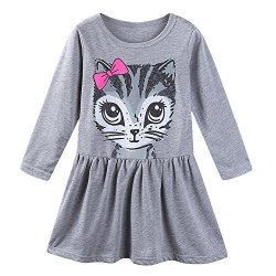 Littlespring Little Girls' Dresses Summer Cat Printing Size 3T A-grey