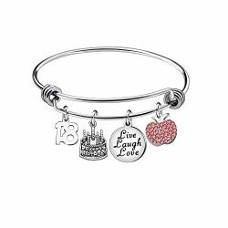 13TH 18TH 21ST 30TH 40TH 50TH 60TH Birthday Gifts For Women Girls Adjustable Bracelet Bangle Stainless Steel Jewelry 18 Years Old