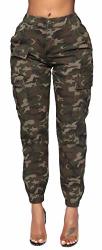 Women's High Waist Jogger Pants - Casual Cargo Elastic Waistband Camo Sweatpants Tapered Fatigue With 6 Pockets C-01 S