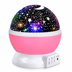 Sunnest Baby Night Lights For Kids Star Night Light Rotating Moon Stars Projector 8 Color Options Romantic Night Lighting Lamp USB Cable batteries Powered For