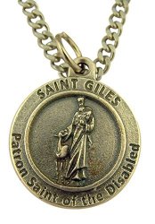 Silver Tone Saint Giles Patron Of The Disabled Medal On Chain 3 4 Inch