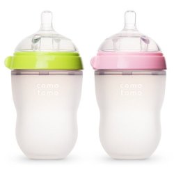 Comotomo Natural Feel Baby Bottles Green & Pink 250ML 8 Oz
