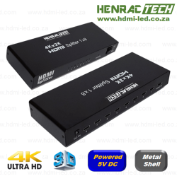 Henrac Tech 1x2 HDMI Splitter Ultra HD 4K Powered 5vdc Supports 3D