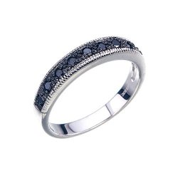 0.25 Ct Black Diamond Ring With Milgrain .925 Sterling Silver Size 5