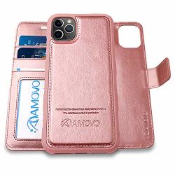Amovo Case For Iphone 11 Pro 5.8" 2 In 1 Iphone 11 Pro Wallet Case Detachable Vegan Leather Hand Strap Stand Feature Iphone 11