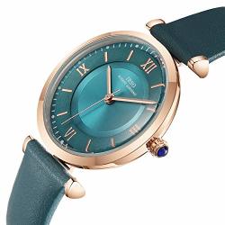 Women Creative Leather Watches Quartz Analog Roman Numeral Watch Waterproof Unique Fashion Design Wristwatch 6602 Green