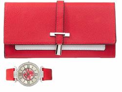 Women's Essentials - Matching Women's Watch & Colorful 2 Layer Design Wallet Gift Set - ST10234 Red