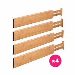 Bamboo Kitchen Drawer Dividers - Pack Of 4 Expandable Drawer Organizers With Anti-scratch Eva Foam Edges - Adjustable Drawer Organization Separators For Kitchen Bedroom