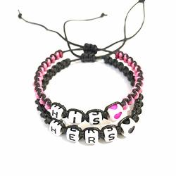 Nove Jewelry Leather His And Hers Couples Bracelets Matching Handmade Bracelet Relationship Bracelets Heart - Pink - White Bead