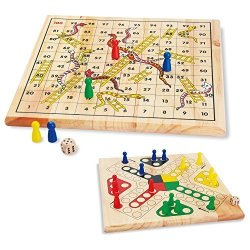 Zonxie Wooden Classic Snakes And Ladders Board Game Traditional Children Fun Game For Kids Toddlers