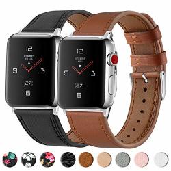 Tobfit Leather Bands Compatible With Apple Watch Band 38MM 40MM 42MM 44MM Women Men Top Grain Leather Wristband Black&brown 42MM 44MM