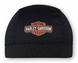 Harley-davidson Men's Long Bar & Shield Skull Cap Black Orange & White SK31230
