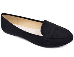 Greatonu Women's Black Faux Suede Penny Loafer Flats 8 Us
