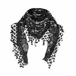 Cotchear Lace Scarf Floral Crochet Lightweight Tassel Sheer Wrap Scarves Shawl Black