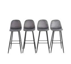 Della Velvet Bar Stools Kitchen Chair Set Of 4 - Grey