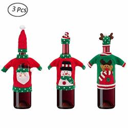 Jsp 3 Pack Christmas Wine Bottle Cover Wine Gift Bag Santa Claus Print Wine Bottle Cloth With Hat Xmas Ornaments