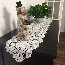 Laivigo Handmade Crochet Lace Oval Lucky Flower Tablecloth Table Runner Doilies Doily 12 X 63 Inch White