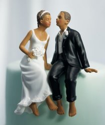 Just One Kiss Whimsical Wedding Cake Topper Non-caucasian Couple