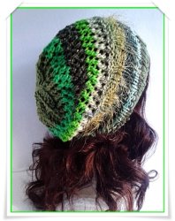 Slouchy Beanie In Multi-colour Greens - Fits All Sizes