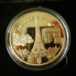 France Paris Eiffel Tower Sacre Notre Dame Sacre Coeur Medal Gold Plated 40 Mm In Box + Caps