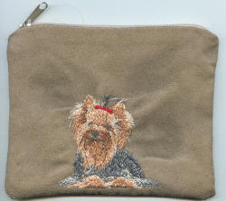 Embroidered Dog On Make Up Bag -- Yorkie ..brown
