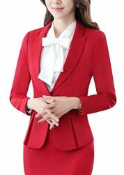 Vocni Women's Business Notched Lapel Pocket Button Work Office Blazer Jacket Suit Red Us S+ asia Tag 2XL