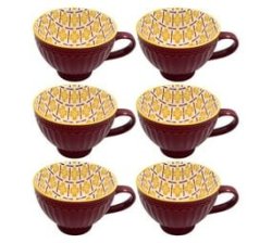 Porcelain Art Breakfast Mug - 355ML - Set Of 6 - Maroon