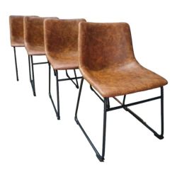 Smte - Set Of 4 Leather Stool-brown