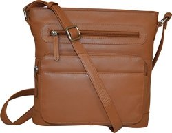 Pielino Women's Genuine Leather Multi Pockets Rfid Protection Crossbody Bag Camel
