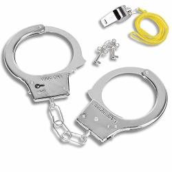 Kaimingqian Stainless Steel Toy Handcuff For Kids Police Metal Handcuff With Whistles Costume Accessories For Cosplay Role Play Police Halloween Party Props Party Favors
