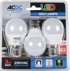 ACDC Dynamics Acdc T-LEDG50R-B22-WW 3 230VAC Warm White LED Golf Ball ...