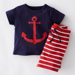 Boys Summer T-shirt Blue & Striped Pants Red And White 2-3 Yrs