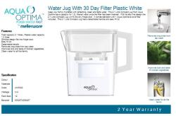 Aqua Optima WATER Jug With 30 Day Filter Plastic White 2.1L "compact