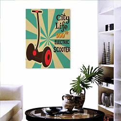 Anniutwo Vintage Canvas Print Wall Art Bliss Buds Segway Electric Scooter Icon On Foreground Of Pop Art Style Stripe Urban Transport Wall Board Sticker