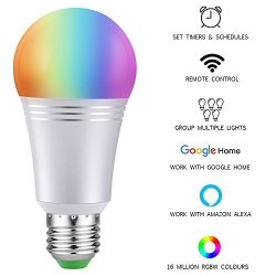 Smart LED Light Bulb Wifi Smart Bulbs 6000K Dimmable Colored Smartphone Controlled Daylight White Night Light No Hub Required Works With Amazon Echo Alexa