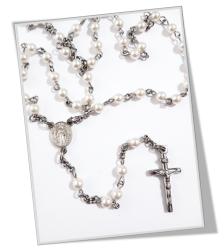 June Birthstone - Genuine Preciosa Nacre Pearl Rosary Set In Stainless Steel - Pearl
