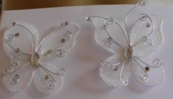 Stunning White Butterflies With Rhinestones Set Of 2
