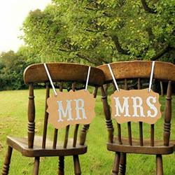 Nihai Wedding Decor Hanging Board - Mr And Mrs Photo Props Photo Booth Chair Signs Wedding Party Chair Decor Just Married Brown