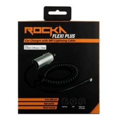 Rocka Flexi Plus Series Mfi Lightning Cable With Car Charger Black And Silver