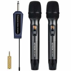 Geardon Wireless Microphone System Dual 48 X 2CHANNEL Cordless MIC Set 2 Handheld Uhf Metal Karaoke Microphones With Rechargeable Receiver For Parties Singing Church